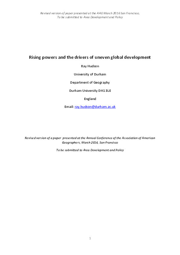 Rising powers and the drivers of uneven global development Thumbnail