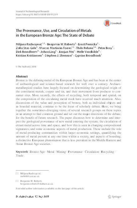 The Provenance, Use, and Circulation of Metals in the European Bronze Age: The State of Debate Thumbnail