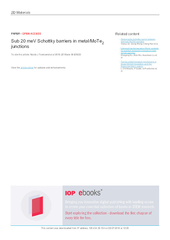 Sub 20 meV Schottky barriers in metal/MoTe2 junctions Thumbnail