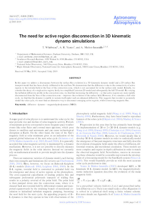 The need for active region disconnection in 3D kinematic dynamo simulations Thumbnail