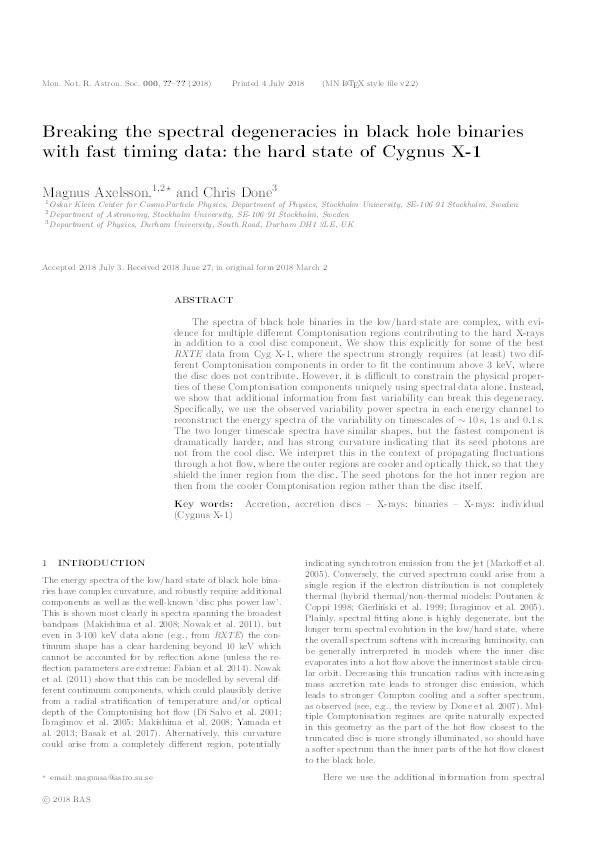 Breaking the spectral degeneracies in black hole binaries with fast timing data: the hard state of Cygnus X-1 Thumbnail
