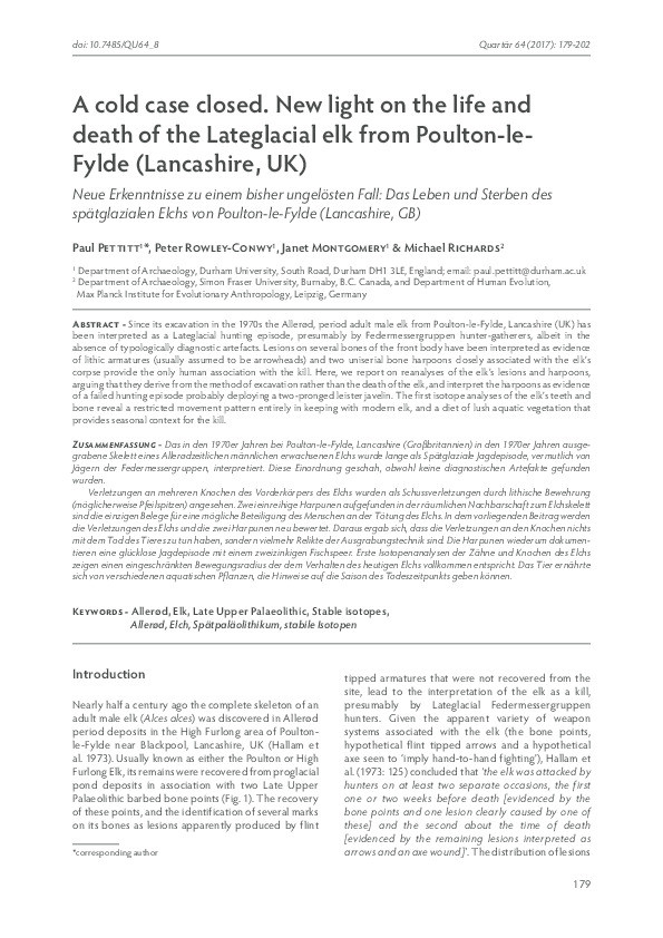 A cold case closed. New light on the life and death of the Lateglacial elk from Poulton-le-Fylde (Lancashire, UK) Thumbnail