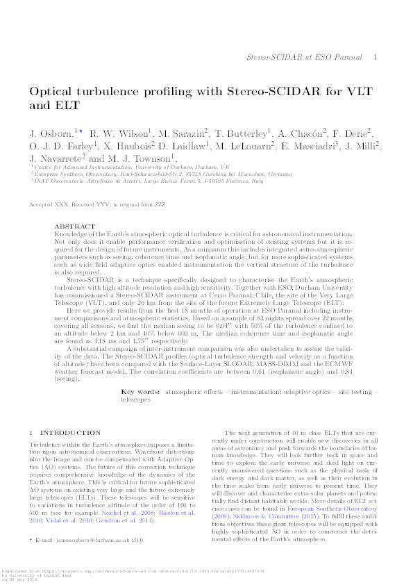 Optical turbulence profiling with Stereo-SCIDAR for VLT and ELT Thumbnail