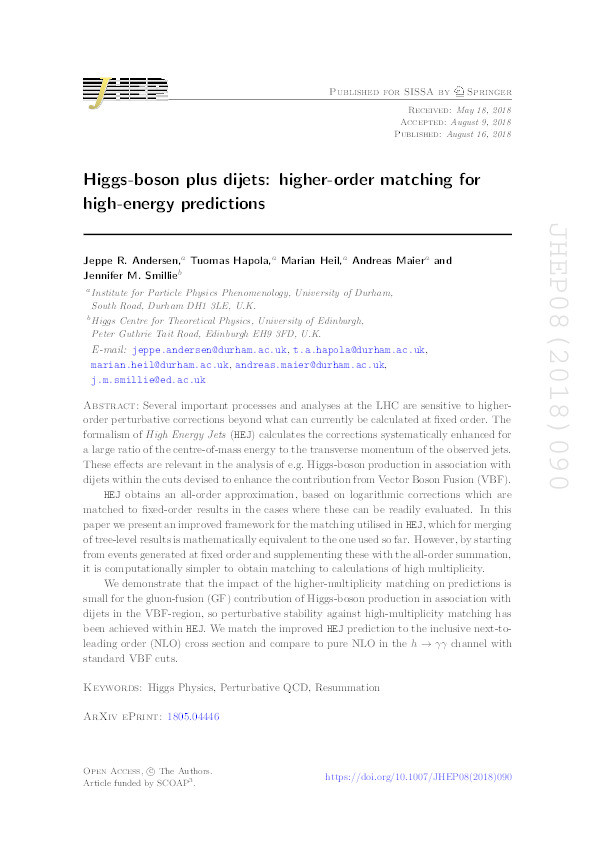 Higgs-boson plus Dijets: Higher-Order Matching for High-Energy Predictions Thumbnail