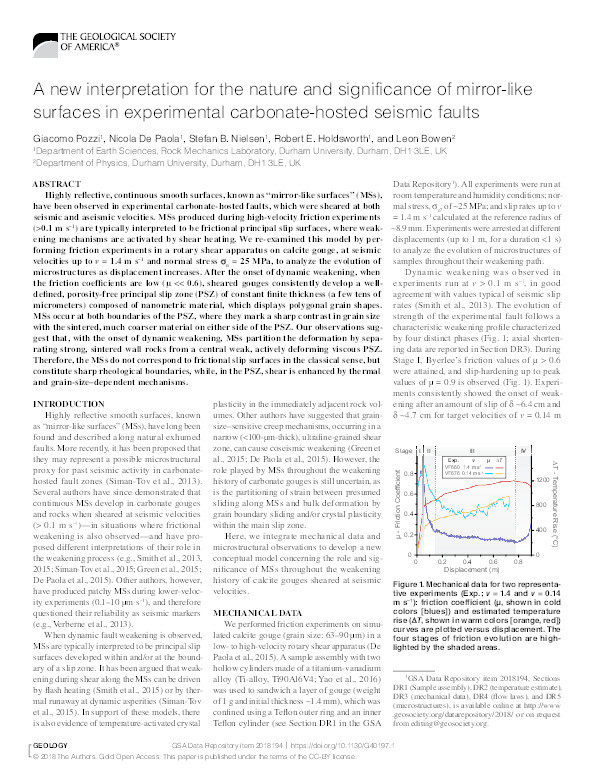 A new interpretation for the nature and significance of mirror-like surfaces in experimental carbonate-hosted seismic faults Thumbnail