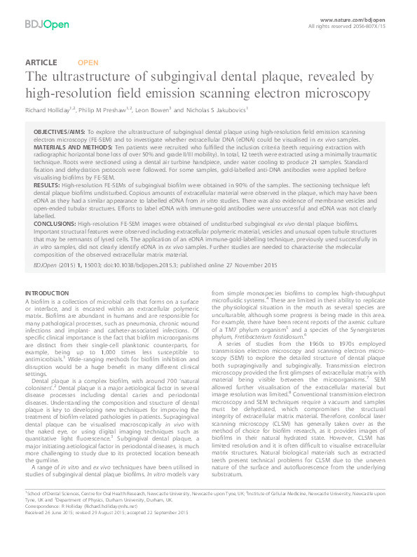 The ultrastructure of subgingival dental plaque, revealed by high-resolution field emission scanning electron microscopy Thumbnail