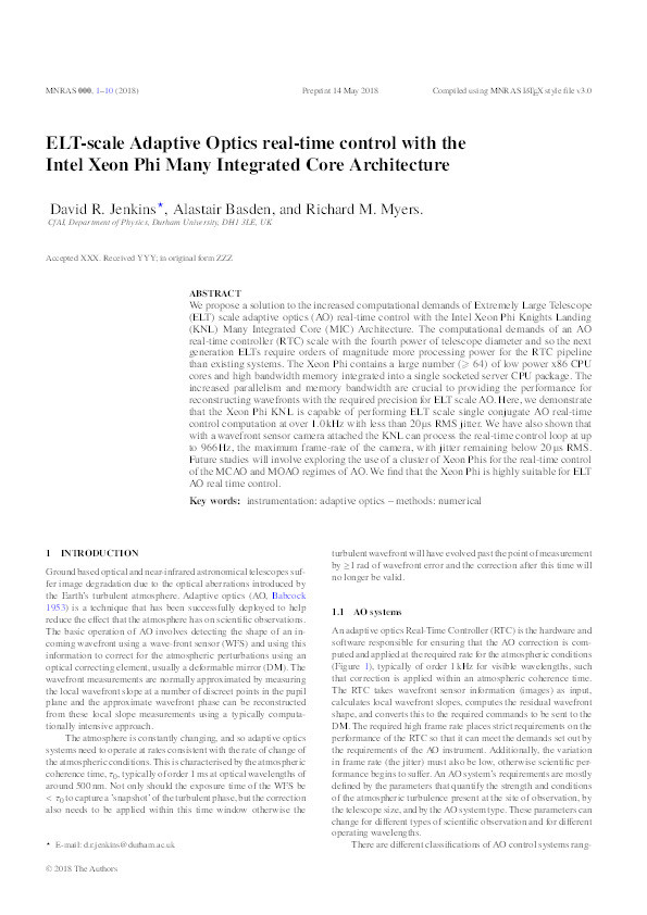 ELT-scale adaptive optics real-time control with the Intel Xeon Phi Many Integrated Core Architecture Thumbnail