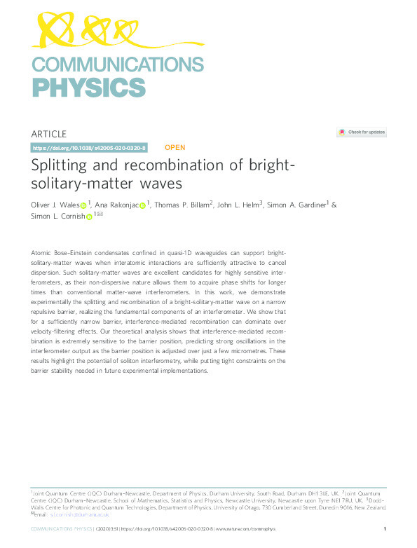 Splitting and recombination of bright-solitary-matter waves Thumbnail