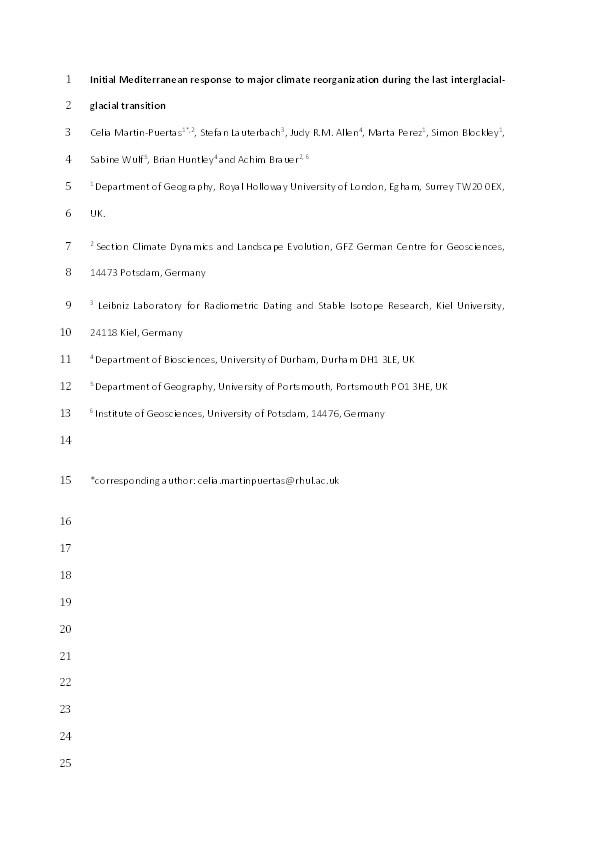 Initial Mediterranean response to major climate reorganization during the last interglacial-glacial transition Thumbnail