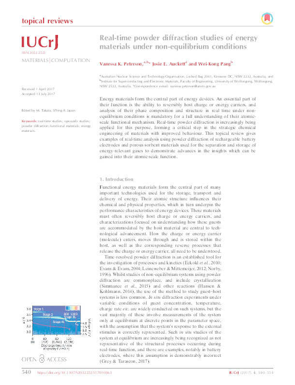 Real time powder diffraction studies of energy materials under non-equilibrium conditions Thumbnail