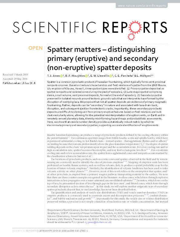 Spatter matters – distinguishing primary (eruptive) and secondary (non-eruptive) spatter deposits Thumbnail
