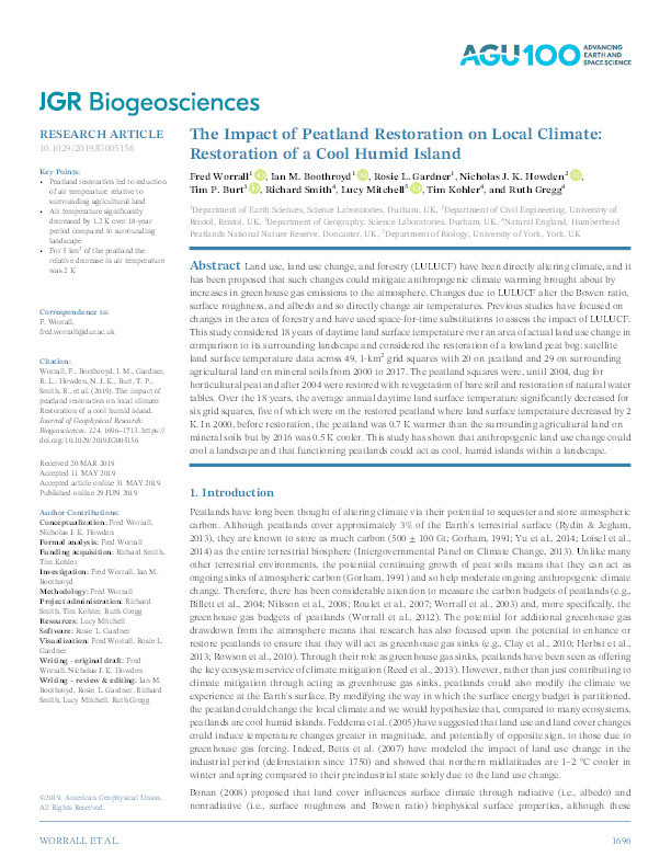 The impact of peatland restoration on local climate – restoration of a cool humid island Thumbnail