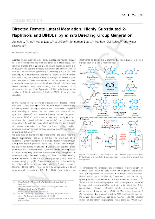 Directed Remote Lateral Metalation: Highly Substituted 2-Naphthols and BINOLs by in situ Directing Group Generation Thumbnail