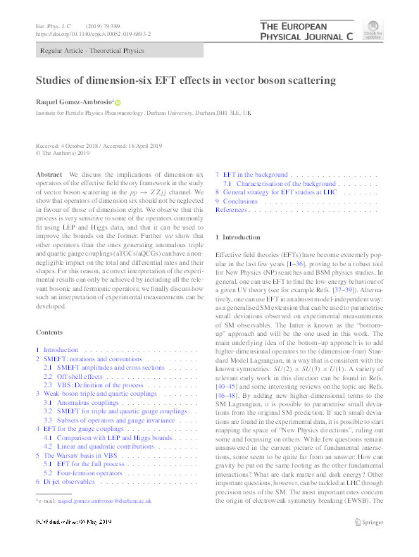 Studies of dimension-six EFT effects in vector boson scattering Thumbnail