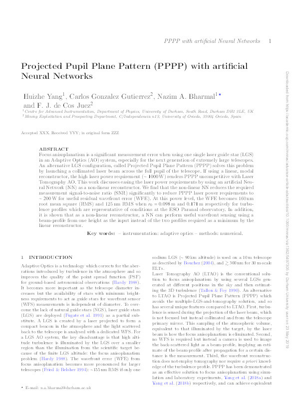 Projected Pupil Plane Pattern (PPPP) with artificial Neural Networks Thumbnail