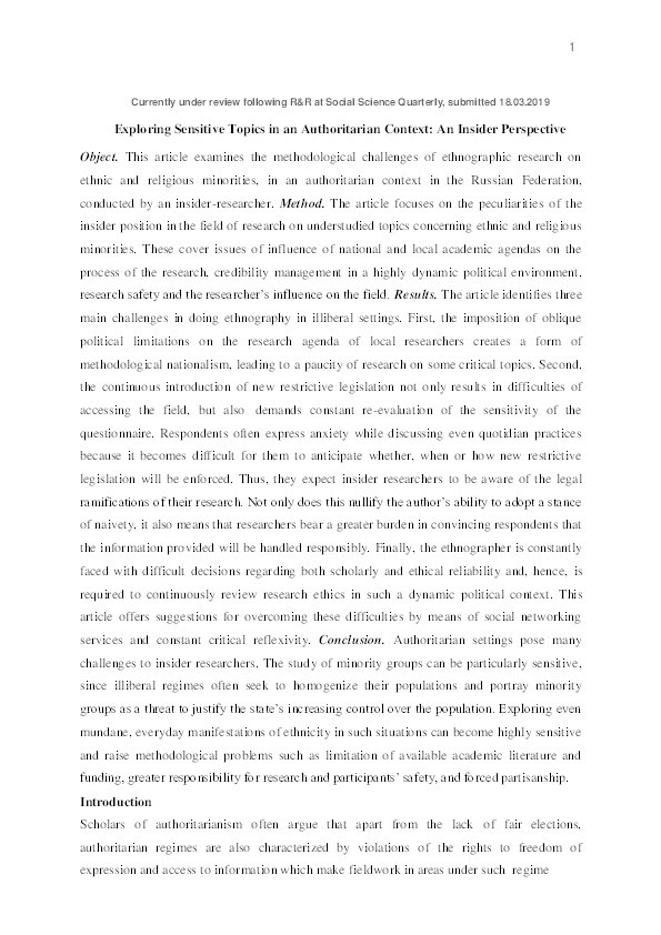 Exploring Sensitive Topics in an Authoritarian Context: An Insider Perspective Thumbnail