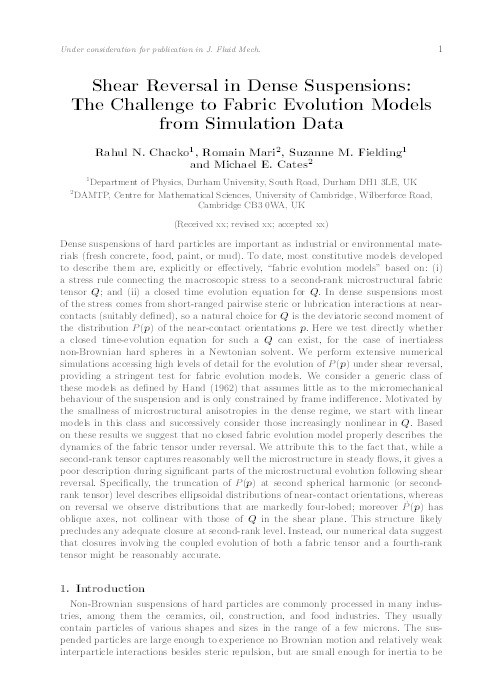Shear Reversal in Dense Suspensions: The Challenge to Fabric Evolution Models from Simulation Data Thumbnail