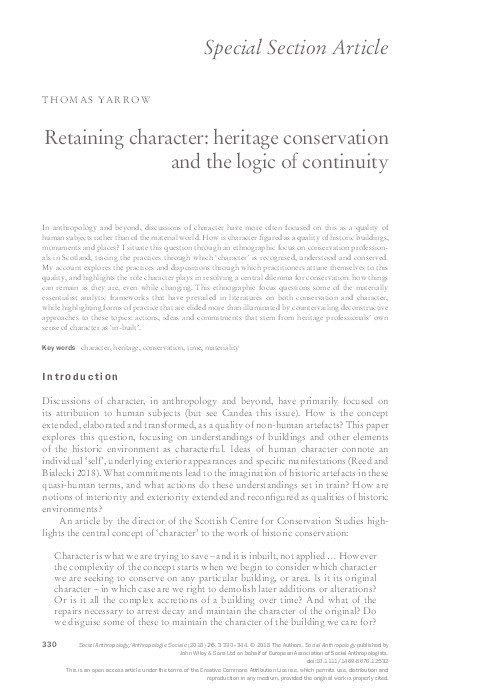 Retaining character: heritage conservation and the logic of continuity Thumbnail