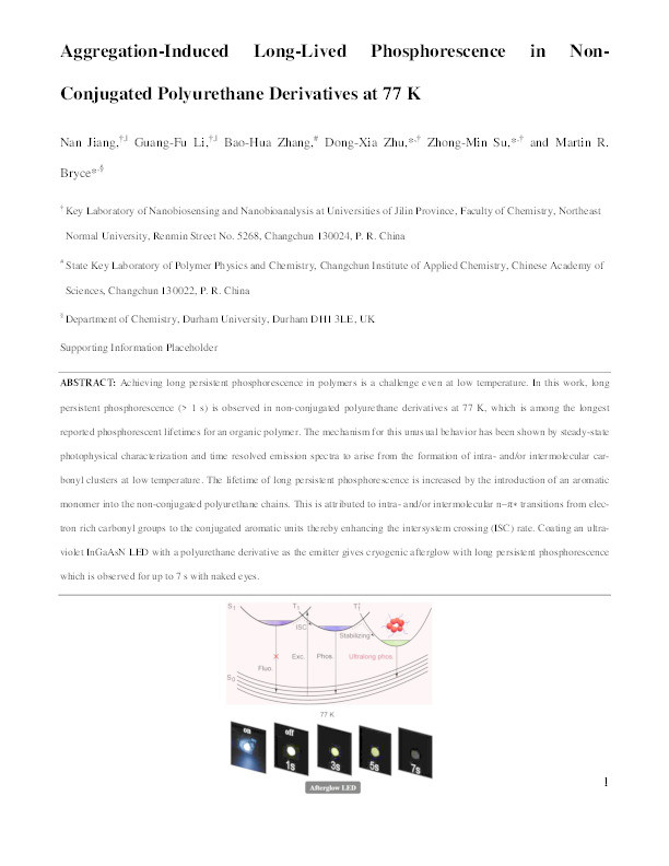 Aggregation-Induced Long-Lived Phosphorescence in Non-Conjugated Polyurethane Derivatives at 77 K Thumbnail