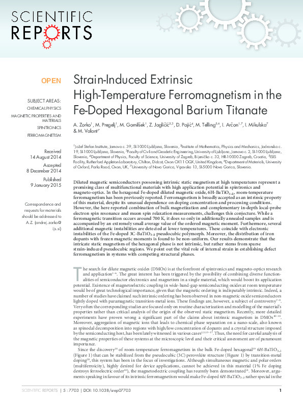 Strain-Induced Extrinsic High-Temperature Ferromagnetism in the Fe-Doped Hexagonal Barium Titanate Thumbnail