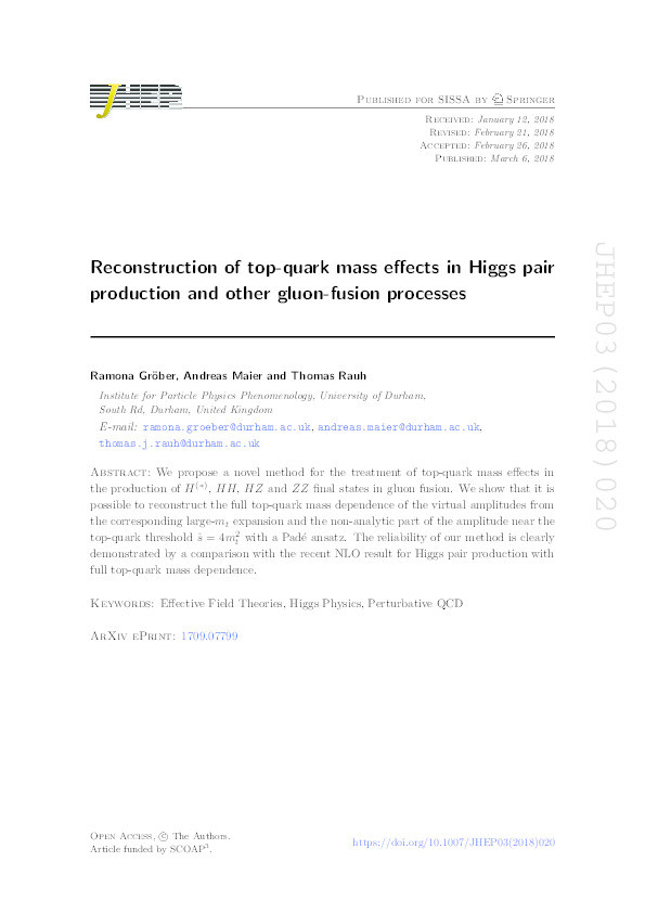 Reconstruction of top-quark mass effects in Higgs pair production and other gluon-fusion processes Thumbnail