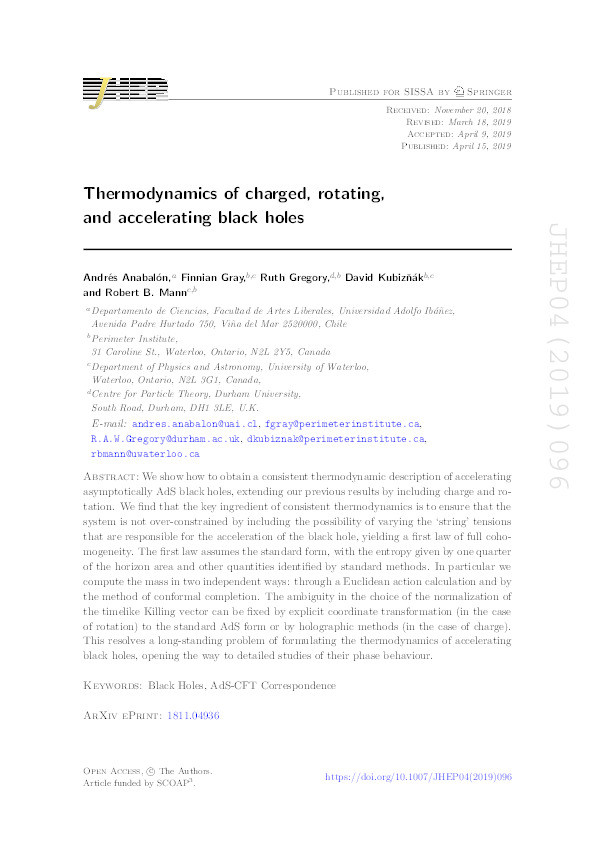 Thermodynamics of charged, rotating, and accelerating black holes Thumbnail