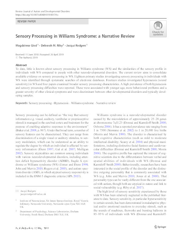 Sensory Processing in Williams Syndrome: A Narrative Review Thumbnail