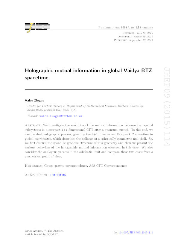 Holographic mutual information in global Vaidya-BTZ spacetime Thumbnail