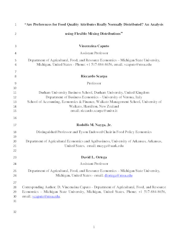Are Preferences for Food Quality Attributes Really Normally Distributed? An Analysis using Flexible Mixing Distributions Thumbnail