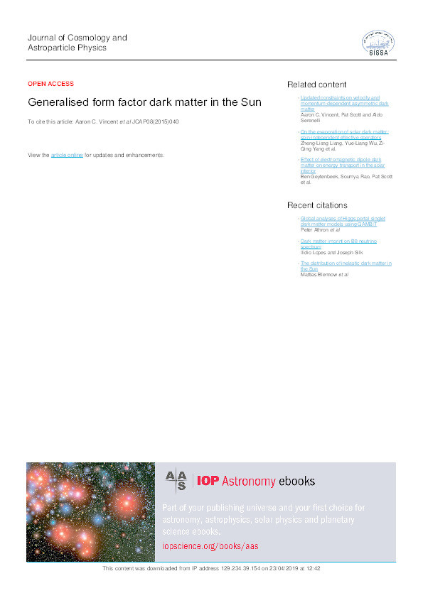Generalised form factor dark matter in the Sun Thumbnail
