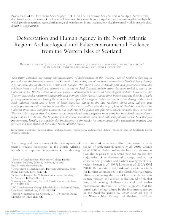 Deforestation and human agency in the North Atlantic region: Archaeological and palaeoenvironmental evidence from the Western Isles of Scotland Thumbnail