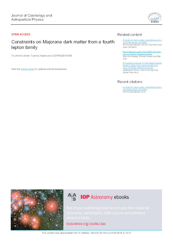 Constraints on Majorana dark matter from a fourth lepton family Thumbnail