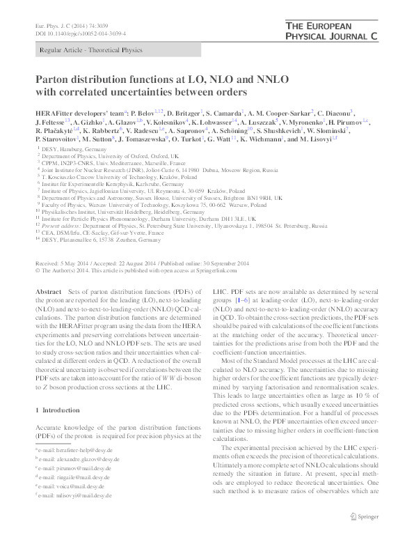 Parton distribution functions at LO, NLO and NNLO with correlated uncertainties between orders Thumbnail
