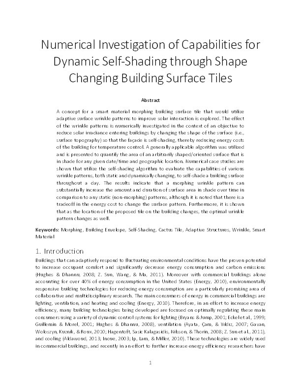 Numerical Investigation of Capabilities for Dynamic Self-Shading through Shape Changing Building Surface Tiles Thumbnail