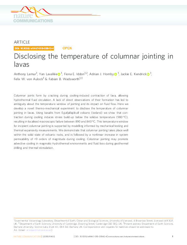 Disclosing the temperature of columnar jointing in lavas Thumbnail