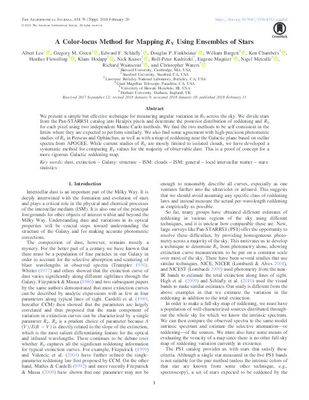 A Color-locus Method for Mapping R V Using Ensembles of Stars Thumbnail