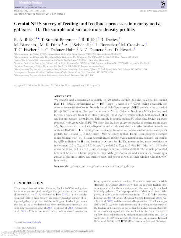 Gemini NIFS survey of feeding and feedback processes in nearby active galaxies – II. The sample and surface mass density profiles Thumbnail