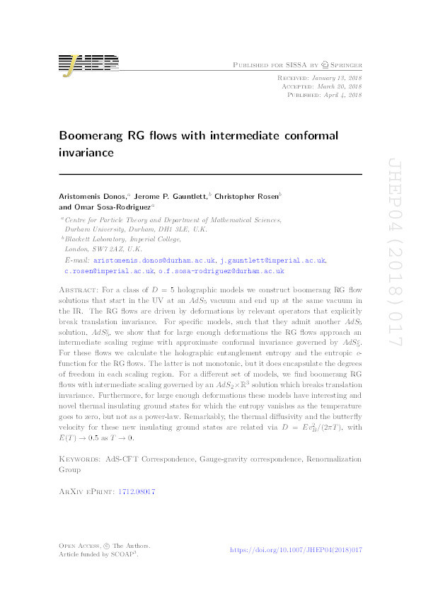 Boomerang RG flows with intermediate conformal invariance Thumbnail