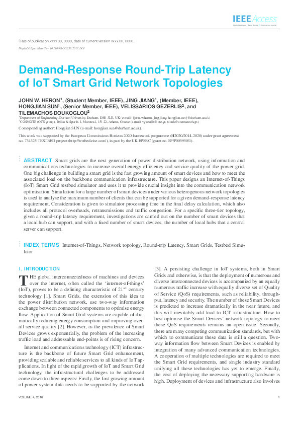 Demand-Response Round-Trip Latency of IoT Smart Grid Network Topologies Thumbnail