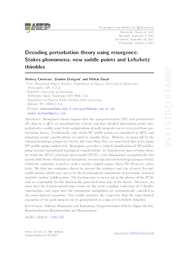 Decoding perturbation theory using resurgence: Stokes phenomena, new saddle points and Lefschetz thimbles Thumbnail