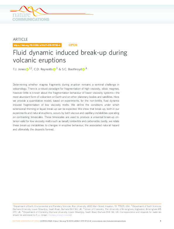 Fluid dynamic induced break-up during volcanic eruptions Thumbnail