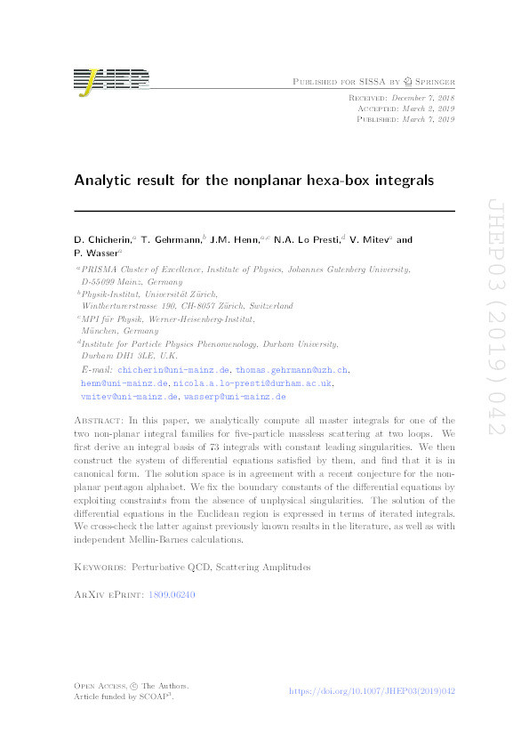 Analytic result for the nonplanar hexa-box integrals Thumbnail