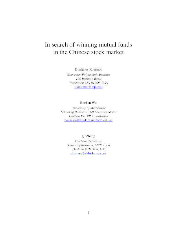 In Search of Winning Mutual Funds in the Chinese Stock Market Thumbnail