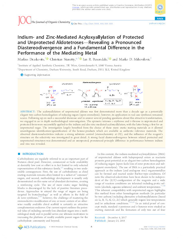 The Indium and Zinc-Mediated Acyloxyallylation of Protected and Unprotected Aldotetroses - Revealing a Pronounced Diastereodivergence and a Fundamental Difference in the Performance of the Mediating Metal Thumbnail