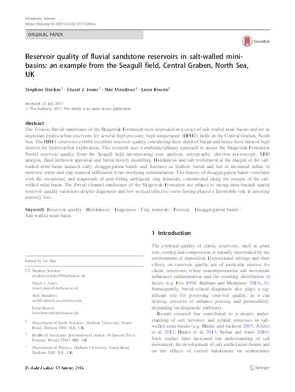 Reservoir quality of fluvial sandstone reservoirs in salt-walled mini-basins: an example from the Seagull field, Central Graben, North Sea, UK Thumbnail