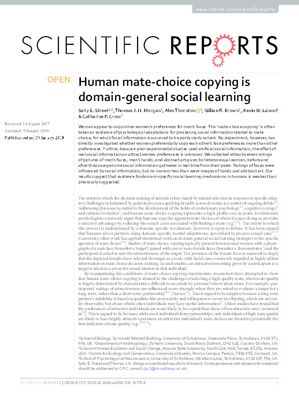 Human mate-choice copying is domain-general social learning Thumbnail