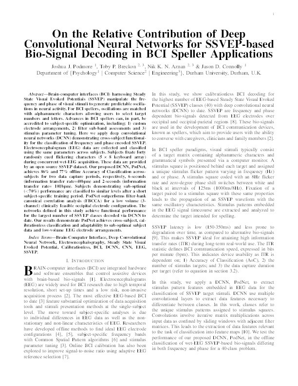 On the Relative Contribution of Deep Convolutional Neural Networks for SSVEP-based Bio-Signal Decoding in BCI Speller Applications Thumbnail