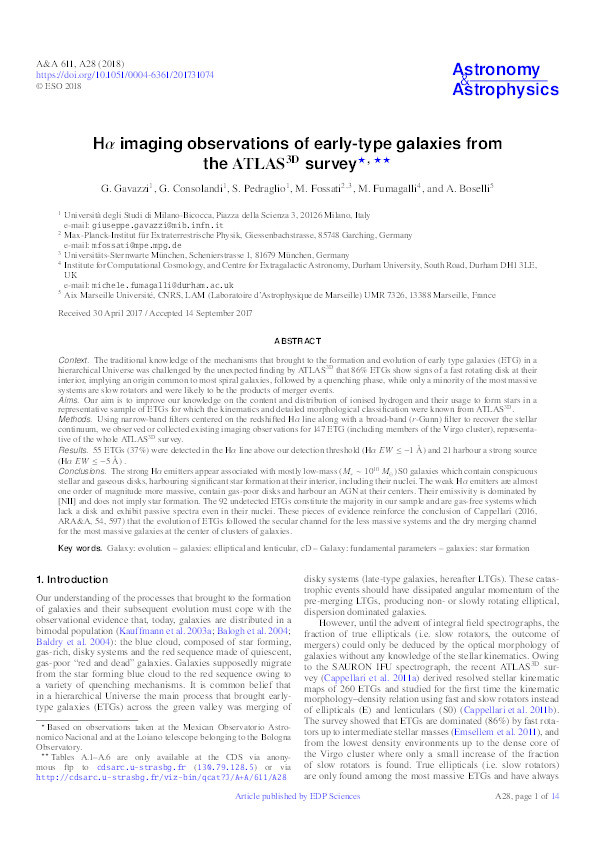 Hα imaging observations of early-type galaxies from the ATLAS3D survey Thumbnail