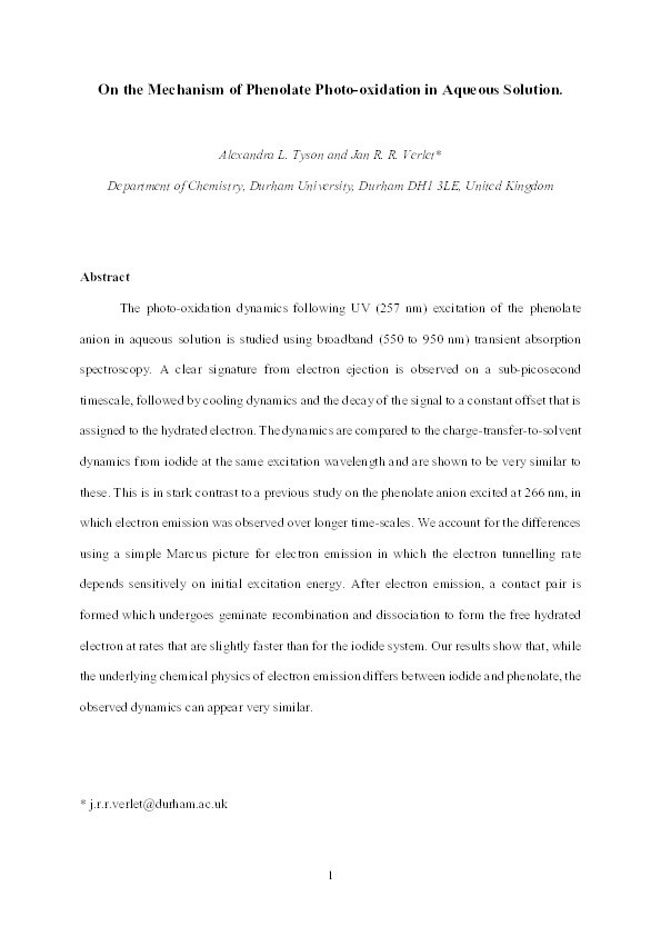 On the Mechanism of Phenolate Photo-Oxidation in Aqueous Solution Thumbnail