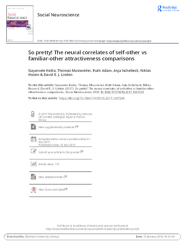 So pretty! The neural correlates of self-other vs familiar-other attractiveness comparisons Thumbnail